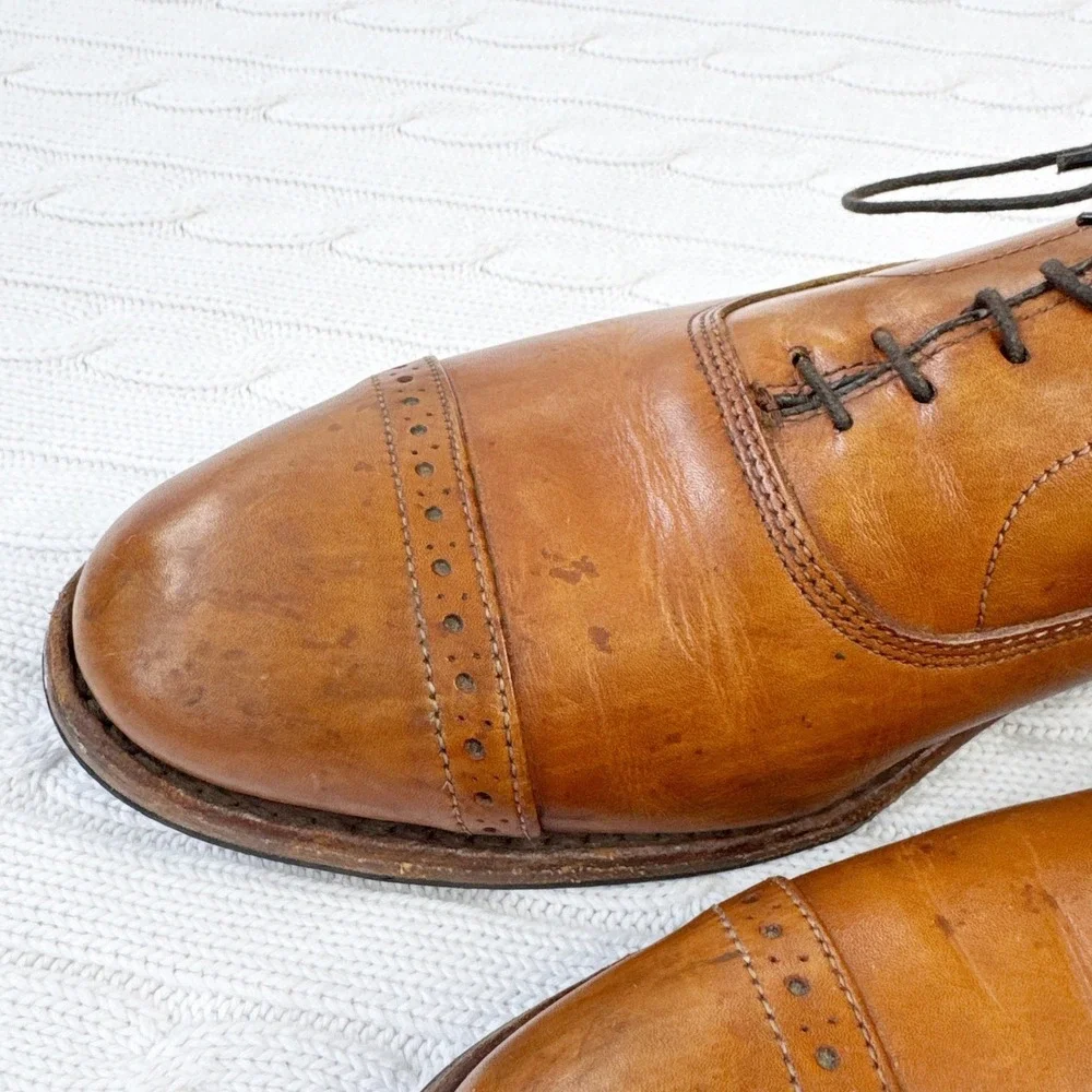 Brooks Brothers Mens 10 D Tan Leather Cap Toe Oxford‎ Dress Shoes Made in USA